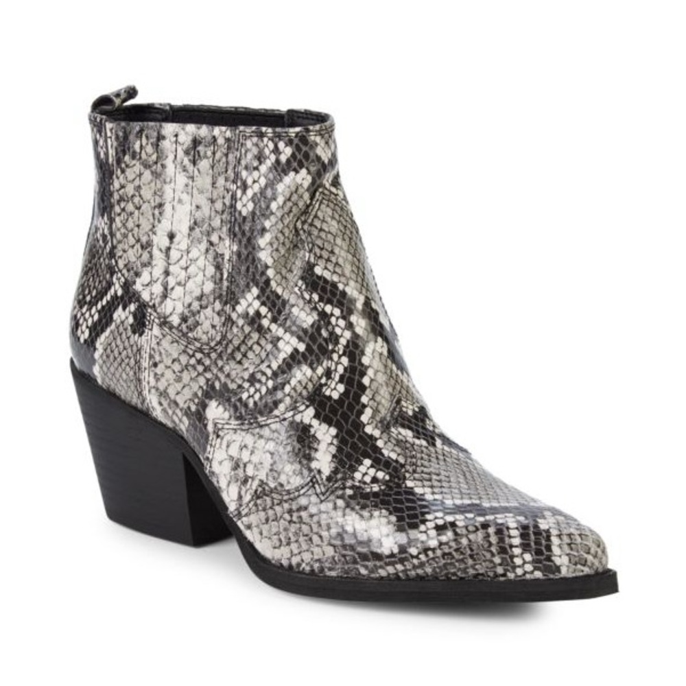 SAM EDELMAN Winona Croc-Embossed Leather Stack-Heel Booties Size 11